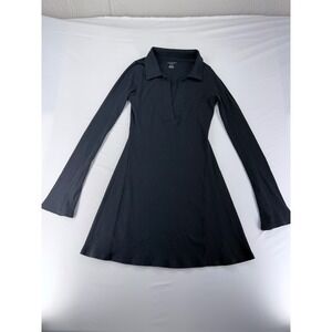 American Eagle Womens Black Ribbed Long Sleeve Polo Collar Mini Dress Small